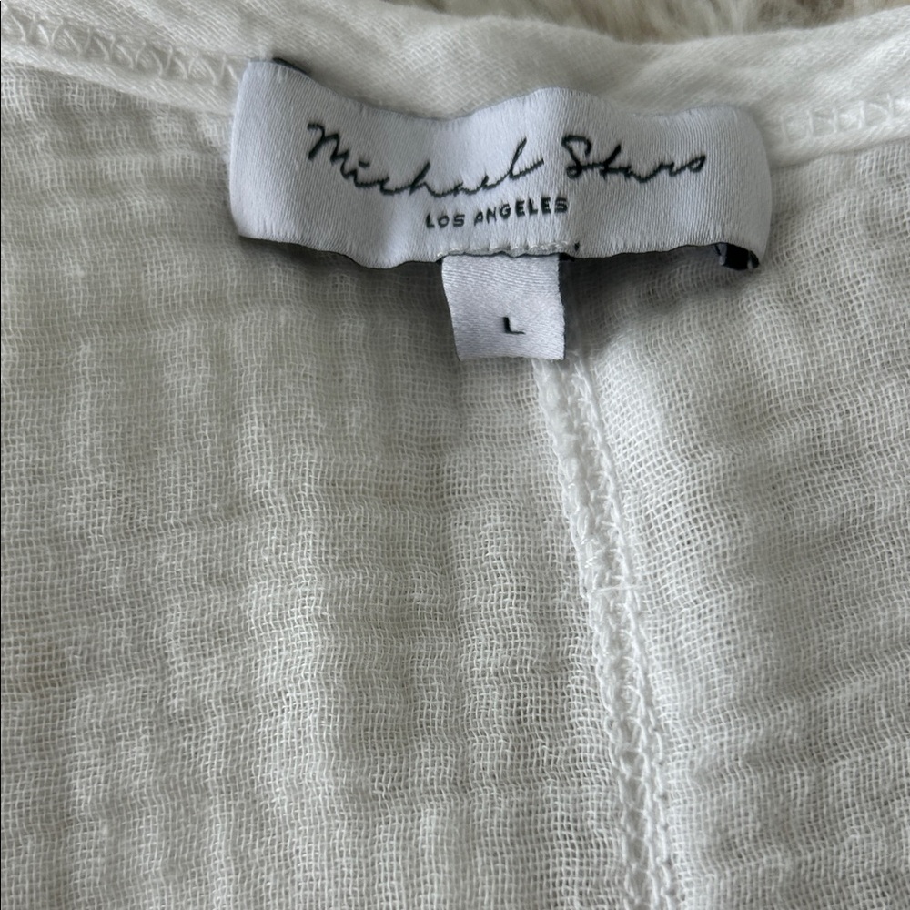 Michael Stars White V-Neck Crinkle Gauze Top - Picture 2 of 2